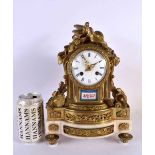 A LARGE 19TH CENTURY FRENCH GILT BRONZE AND SEVRES PORCELAIN MANTEL CLOCK painted with flowers. 30