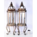 A pair of large brass and glass lanterns 83 cm (2).