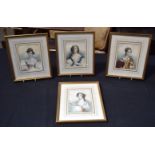 A collection of lithographs depicting historical ladies. 15 x 12cm (4).