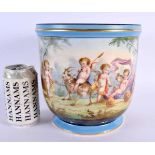A 19TH CENTURY FRENCH PARIS PORCELAIN SEVRES STYLE JARDINIERE painted with putti and animals. 20