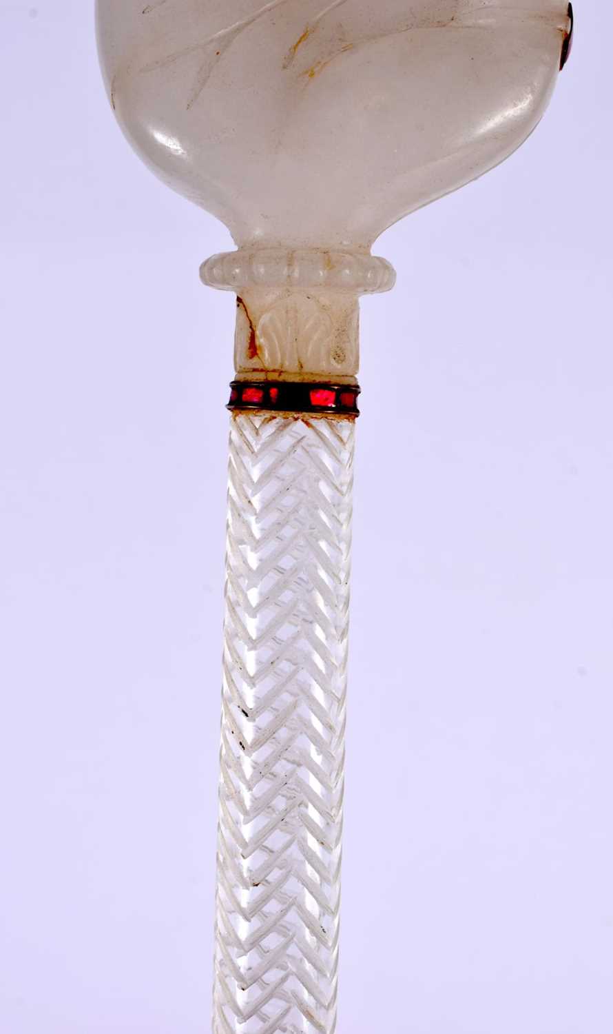 A LARGE RARE EARLY 20TH CENTURY MIDDLE EASTERN WHITE JADE ROCK CRYSTAL AND RUBY SCEPTRE possibly a - Image 3 of 11