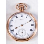 A GOLD PLATED WALTHAM POCKET WATCH. 5 cm wide.