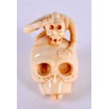 A JAPANESE CARVED BONE SKULL NETSUKE. 5 cm x 3.5 cm.