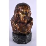 AN ART DECO FRENCH BRONZE BUST OF A FEMALE upon a marble plinth. 22 cm x 12 cm.