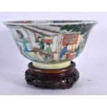 A CHINESE FAMILLE VERTE PORCELAIN BOWL 20th Century, painted with figures in landscapes. 20 cm x 9
