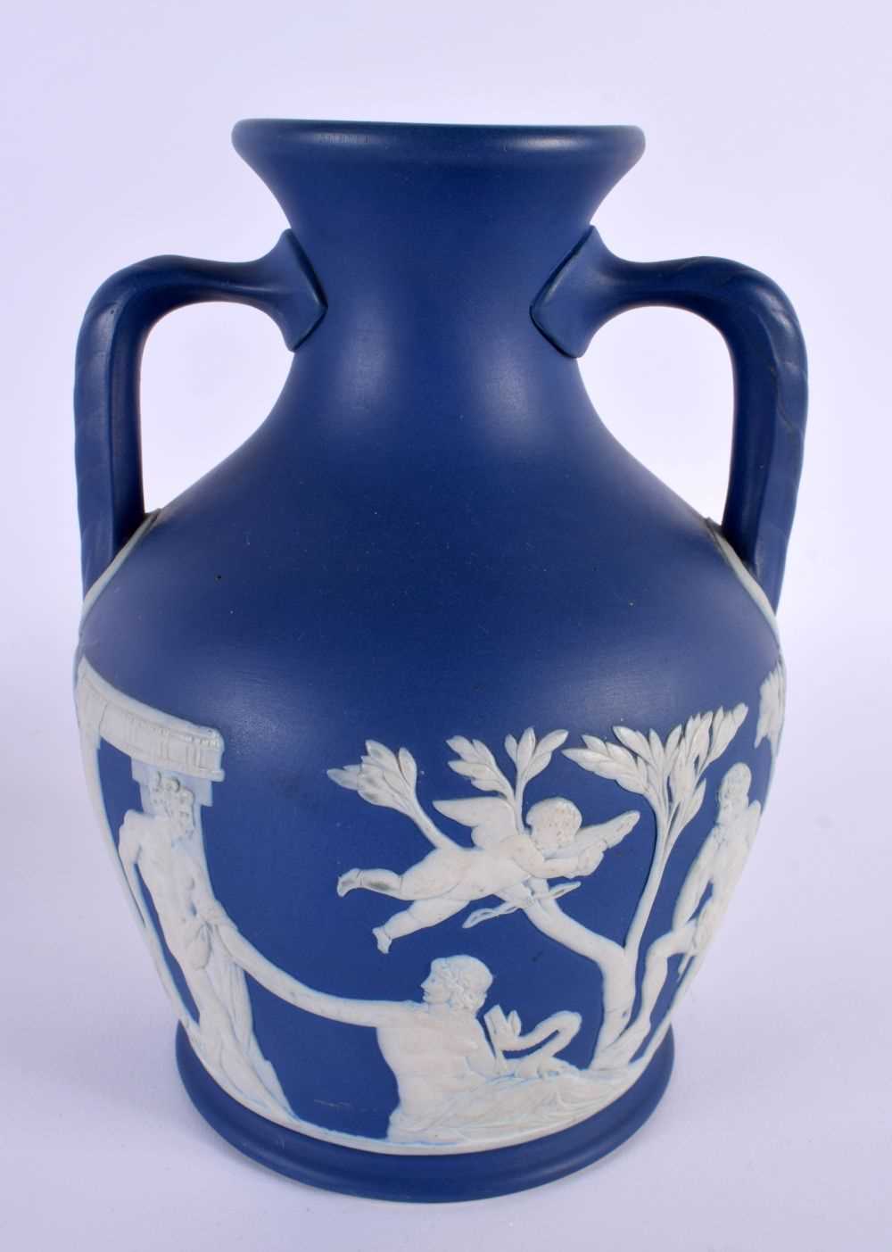 AN ANTIQUE ADAMS AND BROMLEY TWIN HANDLED BLUE BASALT PORTLAND VASE together with an antique - Image 5 of 7