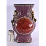 A LARGE CHINESE TWIN HANDLED FLAMBE GLAZED VASE 20th Century. 38 cm x 22 cm.