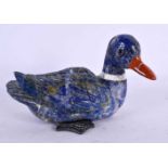 AN EARLY 20TH CENTURY CHINESE CARVED LAPIS LAZULI AND PEWTER DUCK Late Qing/Republic. 11 cm x 7 cm.