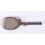 AN ANTIQUE SAMSON MORDEN SILVER TENNIS RACKET. 8.5 grams. 6.6 cm x 2.5 cm.