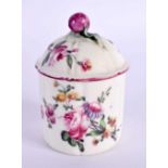 18th century Mennecy toilet pot and cover wide flute moulded and well painted with flowers. 7cm