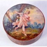 AN ANTIQUE PAINTED SNUFF BOX. 8 cm x 3 cm.