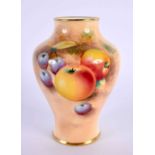 Royal Worcester baluster vase well painted with fruit by Roberts, signed, black mark. 10.5cm high