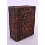 A 19TH CENTURY ANGLO INDIAN CARVED WOOD BOX AND COVER decorated with foliage. 14 cm x 10 cm.