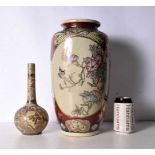 A large Japanese Satsuma Vase Decorated with butterflies and foliage together with a smaller Satsuma