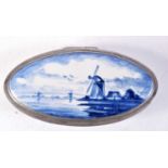 AN ANTIQUE DUTCH SILVER MOUNTED DELFT BOX. 87 grams. 10.5 cm x 5.5 cm.