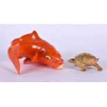 Late 19th /Early 20th Royal Worcester netsuke figure of a carp together with a Royal Worcester