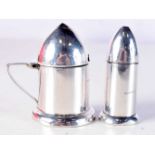 A PAIR OF ART DECO SILVER AMMO SHELL CONDIMENTS. Birmingham 1944. 100.6 grams. 5 cm x 3 cm.