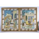 Indian School (C1900) Pair of Watercolours, Figures within temples. 56 cm x 46 cm.