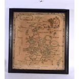 AN 18TH CENTURY FRAMED SAMPLER MAP OF ENGLAND AND WALES by Ann Ambler 1785. 60 cm x 54 cm.