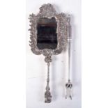 AN ANTIQUE ENGLISH SILVER MIRROR and a pronged ice pick. Birmingham & London 1900. 201 grams