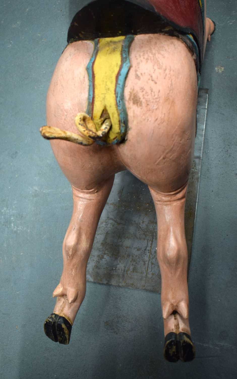 A CHARMING EARLY 20TH CENTURY CARVED AND PAINTED CAROUSEL PIG Attributed to Gustave Bayol. 85 cm x - Image 7 of 9