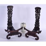 A LARGE PAIR OF 19TH CENTURY CHINESE CARVED HARDWOOD DISPLAY STANDS Qing. 35 cm x 18 cm.