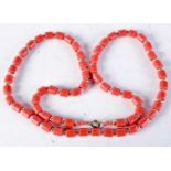 AN ART DECO CORAL NECKLACE. 45 grams. 64 cm long.