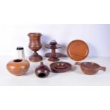 A Victorian mahogany cotton reel stand together with other wooden items including a Gourd 28cm (7).