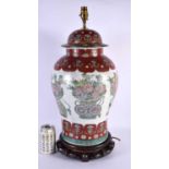 A LARGE CHINESE FAMILLE ROSE PORCELAIN LAMP 20th Century, painted with flowers. 60 cm x 22 cm.
