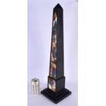 A LARGE 19TH CENTURY EUROPEAN SPECIMEN MARBLE OBELISK inlaid with malachite, lapis lazuli and