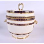 Derby ice pail and cover with blue and gilt decoration. 23cm high