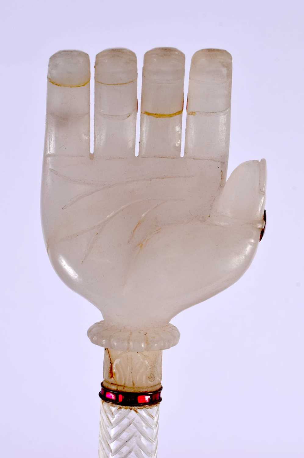 A LARGE RARE EARLY 20TH CENTURY MIDDLE EASTERN WHITE JADE ROCK CRYSTAL AND RUBY SCEPTRE possibly a - Image 2 of 11