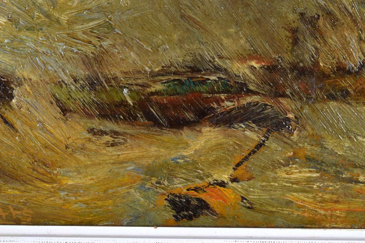 English School (Early 20th Century) Bennets, Oil on card, Impressionist coastal scene. 32 cm x 28 - Image 3 of 5