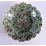 A 19TH CENTURY CHINESE CELADON FAMILLE ROSE LOBED BOWL Qing. 24 cm wide.
