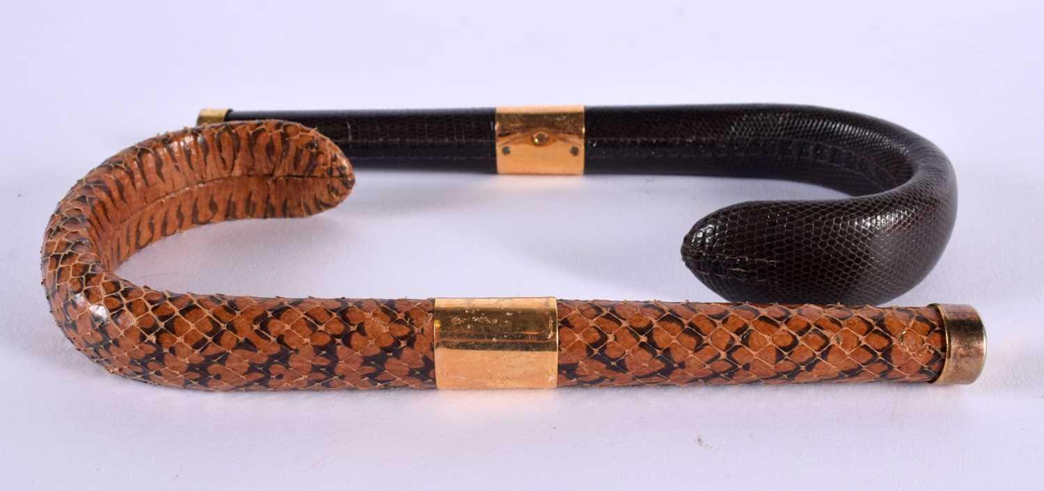 TWO VINTAGE SNAKESKIN CANE HANDLES. 18 cm long. (2) - Image 3 of 4