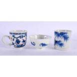 AN 18TH CENTURY CHINESE EXPORT BLUE AND WHITE COFFEE CUP Qianlong, together with two tea bowls.