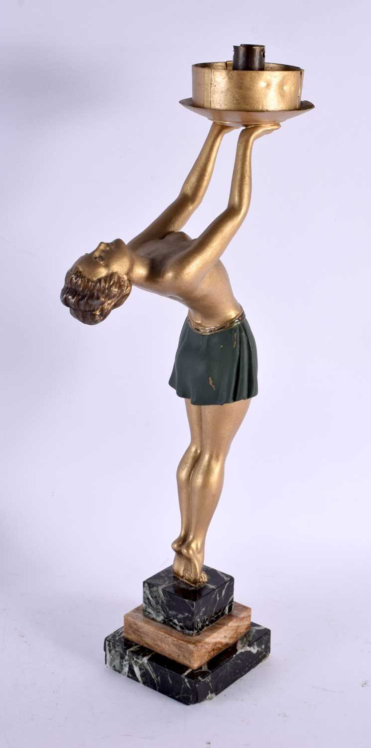 A LARGE ART DECO PAINTED SPELTER FIGURAL LAMP. 45 cm high. - Image 2 of 3