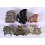 SIX CHINESE CARVED JADE AND AGATE BEASTS 20th Century. Largest 6 cm x 4 cm. (6)