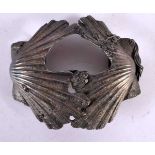 A JAPANESE MEIJI SILVER BELT BUCKLE OF SEASHELLS & FISH the two shells meeting with fish and pine