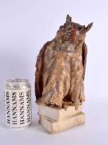 A LARGE 19TH CENTURY CONTINENTAL PORCELAIN FIGURE OF AN OWL modelled seated upon books. 25 cm x 11