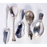 FIVE ANTIQUE SILVER CADDY SPOONS. 52 grams. (5)