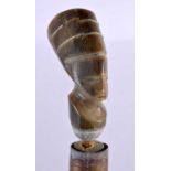 AN UNUSUAL EARLY 20TH CENTURY MIDDLE EASTERN CARVED FULL LENGTH HORN WALKING CANE with Egyptian head