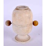 A RARE EARLY 20TH CENTURY CARVED ALABASTER DIORAMA with revolving pictures. 12 cm x 8 cm.