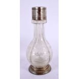 AN ANTIQUE CONTINENTAL SILVER AND CUT GLASS QUADRUPLE VINEGAR BOTTLE. 346 grams. 16 cm high.