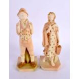 TWO ROYAL WORCESTER BLUSH IVORY FIGURES. 18 cm high. (2)