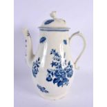 18th century Worcester good coffee pot or chocolate pot and cover printed with the Three Flowers