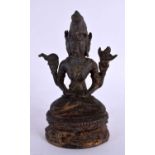 A CHINESE QING DYNASTY LACQUERED BRONZE BUDDHA modelled upon a triangular base. 17 cm x 7 cm.