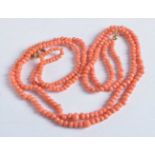 AN ART DECO DOUBLE CORAL NECKLACE. 13.3 grams. 41 cm long.