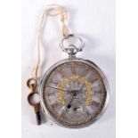 AN ANTIQUE SILVER DIAL FUSEE POCKET WATCH. London 1882. 110 grams. 5 cm wide.