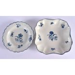 18th century Worcester square dish printed with the Gilliflower pattern and a plate painted with the